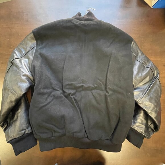 Stewart & Strauss (The Jacket Shop) Men's Black Wool & Leather Varsity Jacket XL - Picture 12 of 13